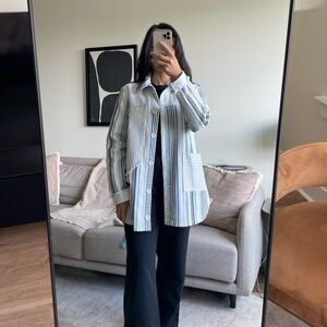 Anthropologie Maeve striped shirt jacket